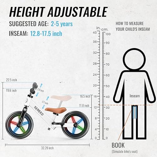 SEREED Toddler Balance Bike 2 Year Old, No Pedal Kids Bicycle Toys for 2-5 Years Old, Tool-Free Adjustment, Customize Plate with Stickers, Gift for 2-3 Boys Girls (White Lighting) thumbnail 3