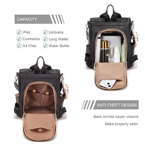 Soperwillton Women Fashion Backpack Purse Anti-Theft Leather Shoulder Bag Travel Multi Pockets Handbag Wallet Set 3pcs thumbnail 2