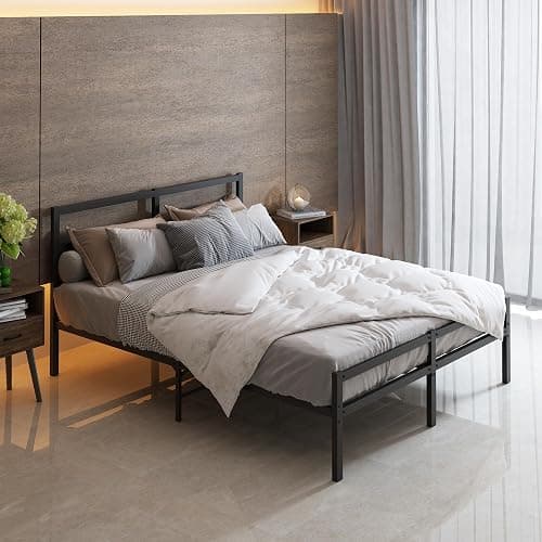 Heavy Duty Metal Platform Bed Frame with Underbed Storage Queen Size Bed Frame with Headboard No Box Spring Needed Mattress Foundation, Black thumbnail 3