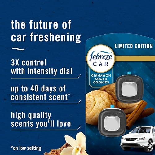 Febreze Car Air Freshener, Odor-Fighting Automotive Vent Clip, Scented Car Accessories, Long Lasting for Strong Odors, Cinnamon Sugar Cookie Scent, 4 Count thumbnail 2