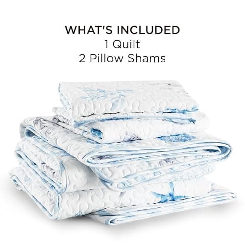 Bedsure Coastal Bedding Quilts Queen Size - Lightweight Summer Comforter Queen Size, Reversible Beach Bedding Nautical Bedspread, Soft Microfiber Blue & White Coverlet for All-Season(90"x96") thumbnail 7