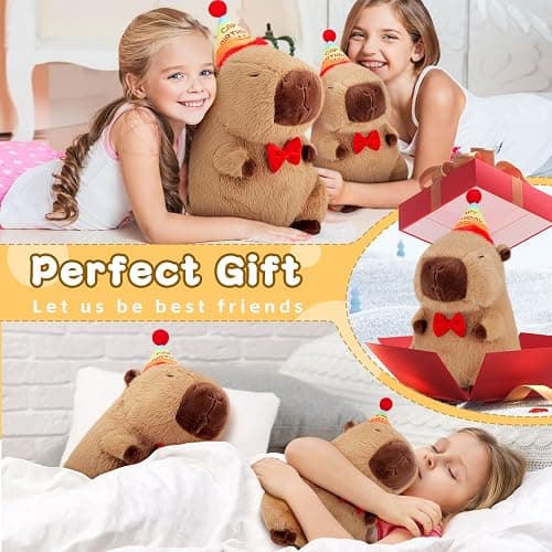 Achwishap Capybara Plush,Cute Plushies Capybara Stuffed Animal,Capybaras Plush Toys,Kawaii Plushie Stuffed Toy with Birthday Hat Plushie Gift for Kids Adults Birthday(Capybara with Birthdays Hat,12”) thumbnail 5