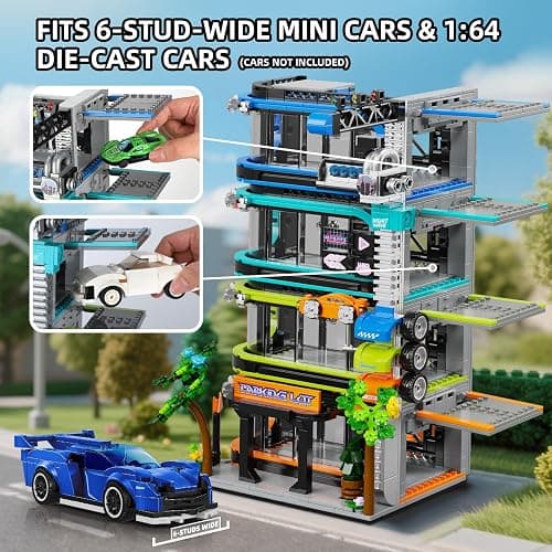 NEWABWN City Parking Tower Building Set for Adults, 1144Pcs Vertical Garage Display, Compatible with Lego City Mini Cars (6-Stud Wide) & 1:64 Die-Cast Models, Building Kit for Collectors thumbnail 3