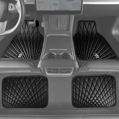CAR PASS Faux Leather Floor Mats for Cars, Luxury Waterproof All Weather Car Mats Full Set, Anti-Slip Deluxe Automotive Mats Universal Fit for Most SUV,Vans,Sedans,Trucks, 4 Piece All Black thumbnail 2