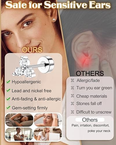 MILACOLATO Hypoallergenic Flat Back Earrings 14K Gold Plated Cartilage Earring Sets for Multiple Piercing 20G Surgical Stainless Steel Earrings for Women Trendy Earring Stacks Small Hoop Flatback Stud Earrings thumbnail 6