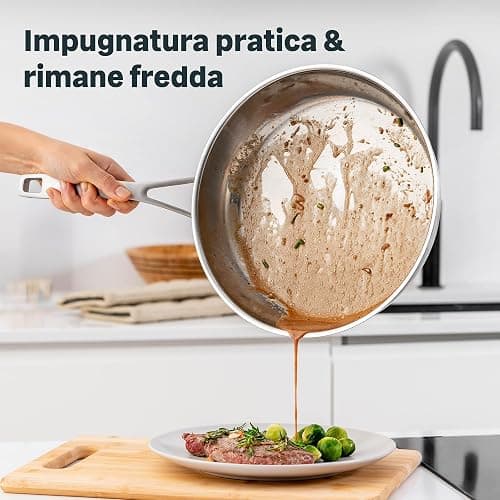 SILBERTHAL Padella acciaio inox 28 cm - Induzione gas e forno 400ºC - Senza rivestimento 18/10 - Triplo fondo thumbnail 8