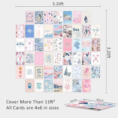 Coastal Granddaughter Room Decor, Pink and Blue Wall Collage Kits, 50 Pcs 4x6 Inch Beachy Aesthetic Wall Art Prints Posters, Coastal Cowgirl Room Dorm Wall Decor for Teen Girls thumbnail 3