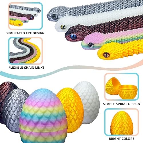 5PCS 3D Printed Snake Eggs 3D Printed Snake 3D Printed Snake Toys Set Easter Eggs Articulated Snake Easter Basket Stuffers Mystery Snake Egg Fidget Toy 3D Printed Animals (Multicolor4-5pcs) thumbnail 4