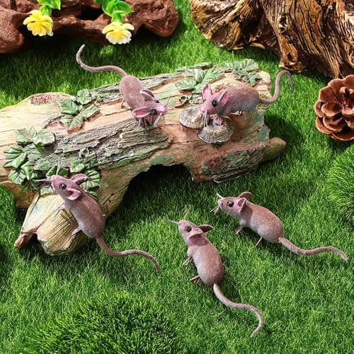 JOINPAYA 5Pcs Realistic Fake Rats, Mice Figurines Animal Mouse Prank Prop | Mini Flocked Plush Rats Toys for Indoor Halloween Ornaments, Practical Jokes, or Engaging Kitten Activities, Gag Gift Setups thumbnail 6