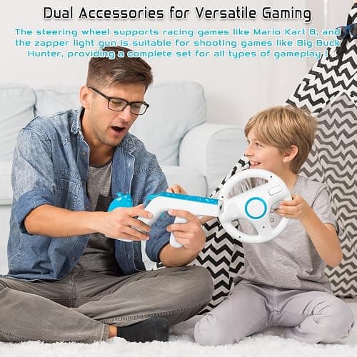 Machine-Ya Wii Zapper Gun and Steering Wheel Compatible with Nintendo Wii & Wii U Remote Game (2-Pack, White) thumbnail 8