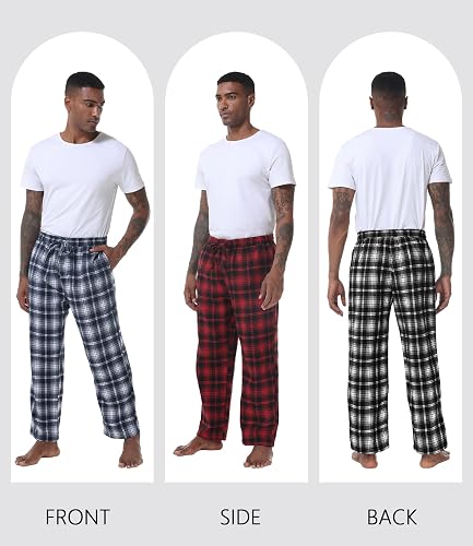 Kinglaman 4 Pack Men' s Flannel Pajama Pants Plaid PJ Bottoms Soft Warm Cotton Lounge Sleepwear with Pockets thumbnail 3