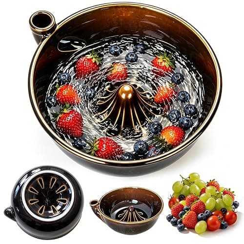 Ceramic Berry Washing Bowl with Auto-Spin Swirl Drainage | Self-Rinsing Fruit Bowl, Multi-Functional Berry Colander for Strawberries, Blueberries, and Grapes - Image 1