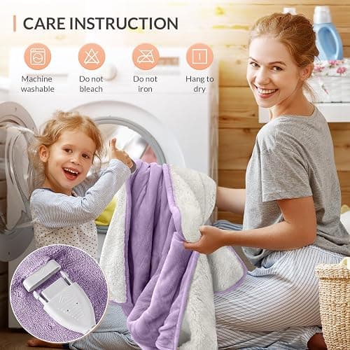 HOMLYNS Heated Throw Blanket, 5 Heat Settings & 3 Hours Timer, Purple | 50" × 60", ETL Certified, Rapid Heating, Soft Flannel and Sherpa, 8.5 Ft Cord, Only For 120V Voltage Use thumbnail 9