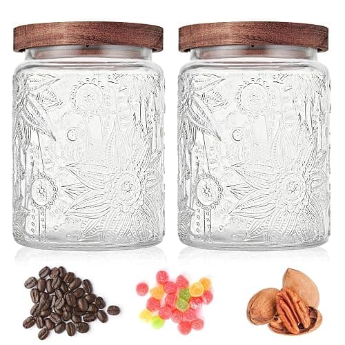 Custde Vintage Glass Jar with Wooden Lid, 23.7 fl oz - Airtight Decorative Food Storage Canisters for Kitchen Counter, Ideal for Candy, Sugar, Coffee, Cookies thumbnail 4