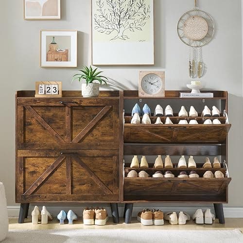 LEYAOYAO Shoe Storage Cabinet with 2 Flip Drawers，Narrow Shoe Storage Cabinet Organizer with Legs for Entryway Hallway, Living Room, Bedroom，Hidden Slim Storage Narrow Shoe Rack Cabinet,Brown thumbnail 5