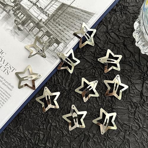 Star Hair Clips 2000s Y2K Snap Hair Barrettes Non Slip Star Hair Accessories Silver Metal Hair Clips for Girls Women -15 PCS 1.57" thumbnail 9