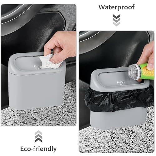 Accmor Car Trash Can, Portable Vehicle Trash Bin with Lid, Mini Car Dustbin Garbage Organizer Holder with One Roll Trash Bag, Leakproof Hanging Cars Storage Bag Container for Auto, SUV, Office (Grey) thumbnail 5