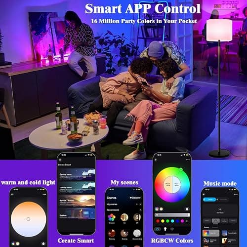Fuvqeyes Smart Floor Lamp with APP & Remote Control - Dimmable RGB & White Light (3000K-6500K) for Living Room, Bedroom, Office - Modern Standing Lamp with 9W LED Bulb Included thumbnail 7