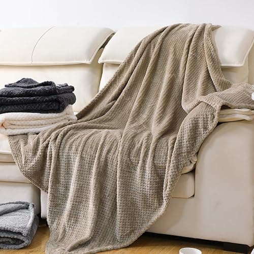 Newwiee 4 Pcs Flanne Fleece Throw Blanket for Bed Couch Large 3D Waffle Textured Soft Blanket Winter Warm Lightweight No Shedding No Pilling Decorative Throw, 50x60 Inch(Neutral Color) thumbnail 6