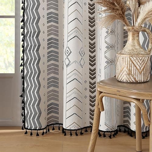 ColorBird 100% Boho Blackout Curtains 2 Panels 84 Inch Black White Western Southwest Aztec Thermal Black Out Patterned Curtain Drapes for Living Room Bedroom thumbnail 3