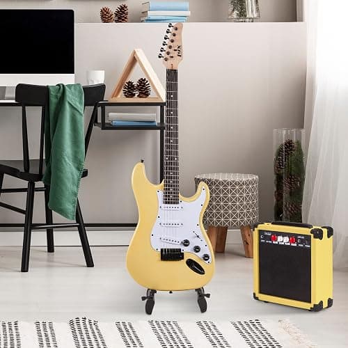 LyxPro 39 inch Electric Guitar Kit Bundle with 20w Amplifier, All Accessories, Digital Clip On Tuner, Six Strings, Two Picks, Tremolo Bar, Shoulder Strap, Case Bag Starter kit Full Size - Retro Yellow thumbnail 7