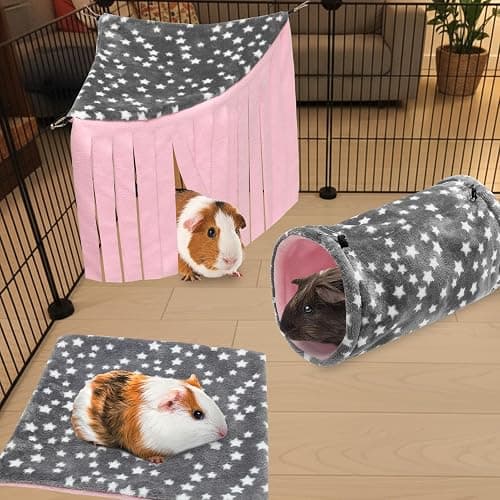 JVVGPET Guinea Pig Hideout, 3 Pack Soft Fleece Small Animal Tunnel Tube & Mat & Corner Hideout Cage Accessories for Guinea Pigs, Rabbit, Ferret, Chinchilla, Hedgehogs thumbnail 5