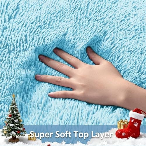 Ophanie Light Blue Rug,Boys 4x6 Rugs for Bedroom Carpet Nursery Aesthetic,Kids Playroom Area Rugs for Girls Teen Home Decor,Fluffy Shag Bedside Floor Living Room Carpets with Over 99 pcs Pile fibers thumbnail 2