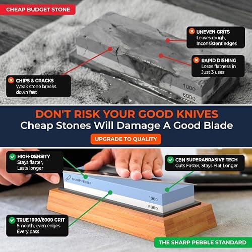 Sharp Pebble Premium Whetstone Knife Sharpening System – 1000/6000 Grit Whetstone Knife Sharpener & Honing Kit with Angle Guide & Non-Slip Bamboo Base – Guided Beginner Instructions thumbnail 5
