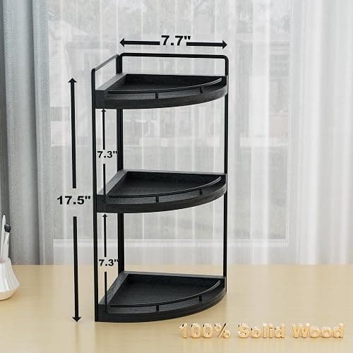 CeleVista Corner Bathroom Counter Organizer, 3 Tier Bathroom Sink Shelf Countertop, Wood Vanity Skincare Storage for Toiletries Decor, Makeup, Dresser(Black) thumbnail 3