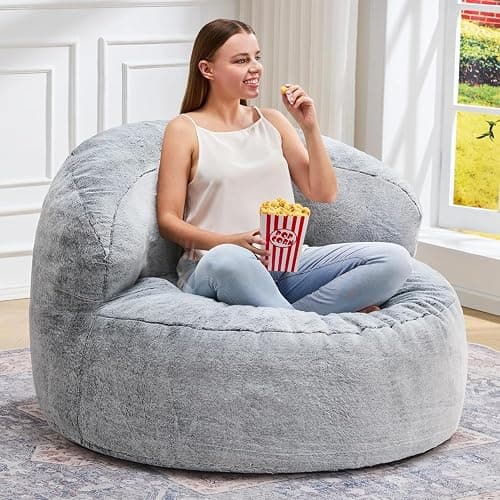 Hobestluk Giant Memory Foam Bean Bag, No-Assembly, Plush Grey Single | High Density Memory Foam, Washable & Removeable Cover, Durable Zipper, Skin Friendly Fabric, Soft Faux Fur, No Assembly - Image 1