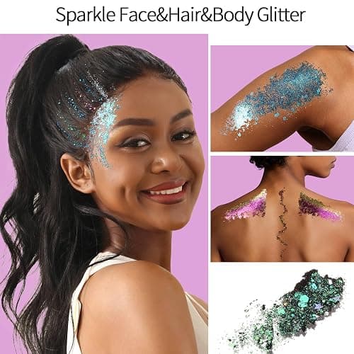 FANDAMEI 40 Colors Face Glitter, Face Paint Glitter Gel - Face Glitter for Women Girls, No Glue Needed, Multi-Purpose Glitter Makeup for Hair Face Body Halloween Rave Carnival thumbnail 6