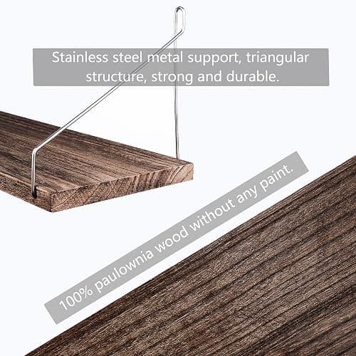 MITIME Floating Wall Shelves, Rustic Wood Wall Mounted Shelf Set of 3 | No Drill Adhesive Renter Friendly Floating Shelf, Display Rack for Plants Decor Bedroom Bathroom Kitchen thumbnail 8