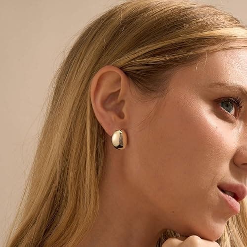 HANLI Chunky Earrings - 14K Gold Plated Statement Knot Geometric Oval Dainty Earrings for Women Hypoallergenic Trendy Jewelry thumbnail 4
