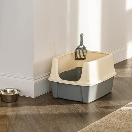 Amazon Basics Large Cat Litter Box with High Sides, Open Top, Includes Scoop, 19 x 15 x 11.75 inches, Grey/Beige thumbnail 8