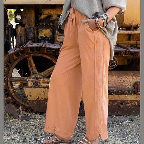 Hixiaohe Women's Casual Wide Leg Sweatpants High Waist Baggy Acid Wash Pants Drawstring Athletic Palazzo Pants with Pockets thumbnail 5