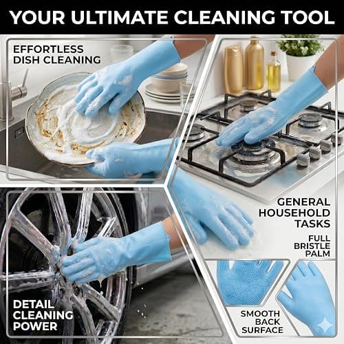 NVNAN Dog Bath Gloves for Washing, Pet Grooming Gloves with Shampoo Brush, Dog Bath Brush for Dogs and Cats, Essential Dog Bath Supplies (1 Pair, Blue) thumbnail 6