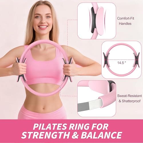 NANATI Pilates Kit, Home Pilates Workout Kit for Women, Pilates Equipment with 14.5" Pilates Ring and Ball, Resistance Bands, Ankle Weights, Sliders & Grip Socks Accessories for Starter Home Workouts thumbnail 3