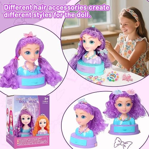 Kryonixty 4-in-1 Doll Head for Hair Styling Kids-9Inch,Hair Salon Toys Makeup Kit Princess Accessories Pretend Play Toys Birthday Gifts for 3-8 Year Old Girls thumbnail 6