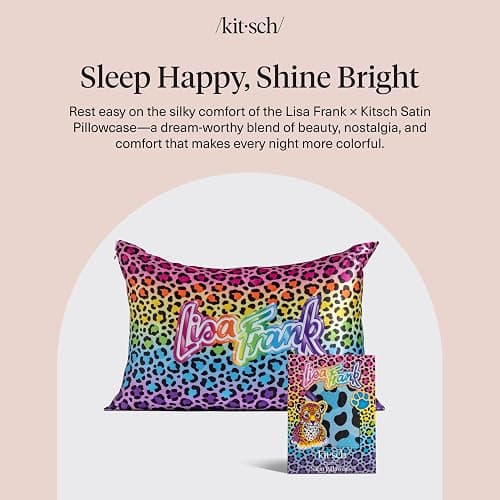 Lisa Frank x Kitsch Satin Pillowcase, Size 19x26 - Rainbow Leopard | Softer Than Silk Pillow Cases, Smooth Cooling Satin Pillow Case for Hair and Skin, Wrinkle-Free, Machine Washable thumbnail 9