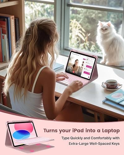 typecase Folio iPad 11th/10th Gen Keyboard Case (11" A16 2025 & 10.9" 2022) – Magnetic Wireless Detachable Keyboard, 7-Color Backlight, Thin & Light, Pencil Holder – Light Pink thumbnail 8