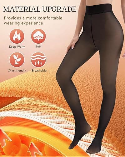 Bebila Fleece Lined Tights Women, Fake Translucent Warm Tights for Winter Sheer Pantyhose Thermal Leggings thumbnail 3