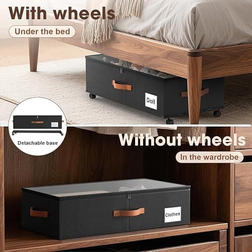 Eastherry Under Bed Storage Containers with Wheels, 9.5 inches Higher Underbed Shoes Blankets Clothes Toy Storage Drawers for College Dorms Bedrooms Nursery Rooms Organization, 2 Pack to be Assembled thumbnail 6