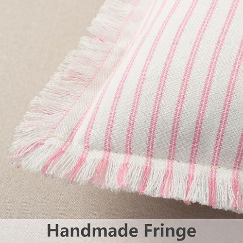 ZWJD Throw Pillow Covers 24x24 Set of 2 Striped Pillow Covers with Fringe Chic Cotton Decorative Pillows Square Cushion Covers for Sofa Couch Bed Living Room Farmhouse Decor, (Pink) thumbnail 6