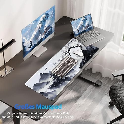 Zindoo XXL Anime Mauspad 900 x 400 mm – Japanische Kirschblüte Schreibtischunterlage– Präzise Mausführung, rutschfest & Genähte Ränder, Perfekt für Büro & Gamer thumbnail 4