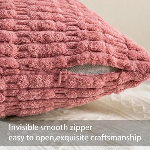 Pack of 2 Corduroy Decorative Throw Pillow Covers 18x18 Inch, Peach Pink | Fall Soft Striped Pillow Covers Modern Farmhouse Home Decor Christmas Throw Pillow Covers for Sofa Living Room Couch Bed thumbnail 3