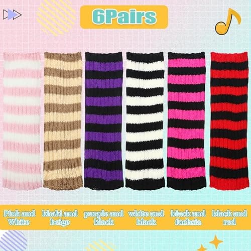 Berlune 6 Pairs Arm Warmers Kawaii Sleeves Cute Y2k Harajuku Japanese Style for Women Girls Lolita Costume School, 6 Colors thumbnail 3