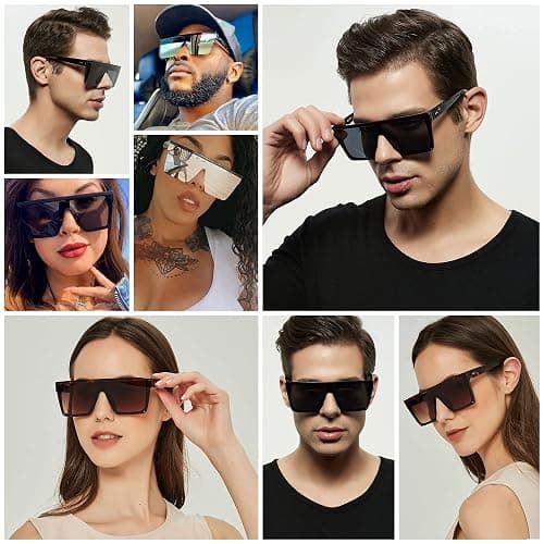 LYZOIT Square Oversized Sunglasses for Women Men Big Flat Top Fashion Shield Large UV Protection Rimless Shades thumbnail 3