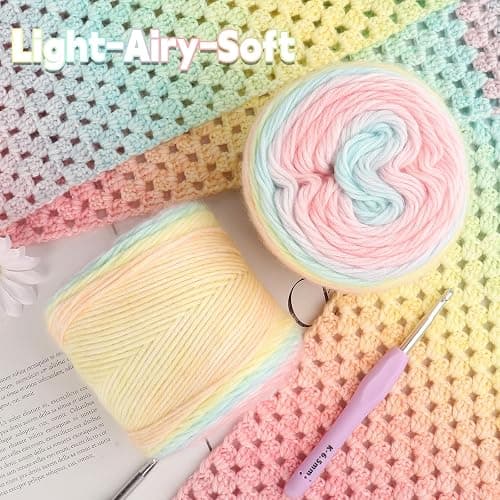 Katech Ombré Yarn for Crocheting-Gradient Cake Yarn-4x100g 60% Cotton 30% Acrylic 11% Wool-Multicolor Soft Rainbow Cotton Crochet Yarn for Scarves, Shawls, Blankets and Garments(P) thumbnail 4