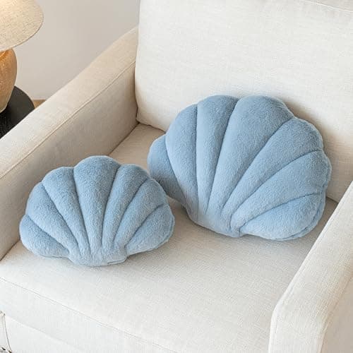 Znhinery Shell Pillow, Seashell Throw Pillow with Soft Rabbit Plush for Couch Bed, Shell Shaped Decorative Ocean Pillow Stylish Beach Cushion Room Aesthetic Home Decor thumbnail 2