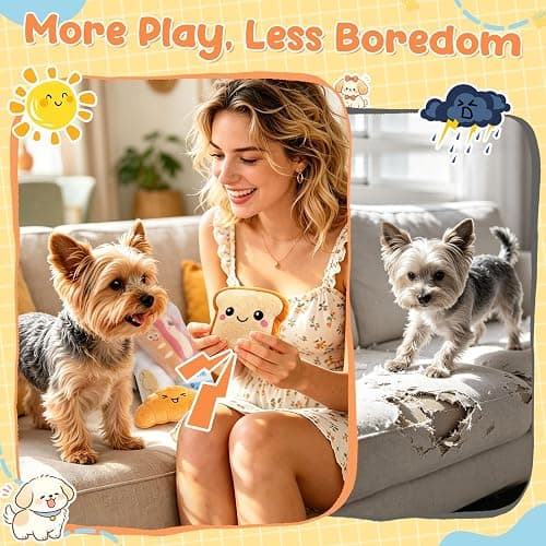 KIPRITII Dog Squeaky Toys for Small Dogs, Breakfast-Themed Puppy Toys to Keep Them Busy, Plush Toys with Squeaker for Interactive Play, Includes Storage Bag thumbnail 5